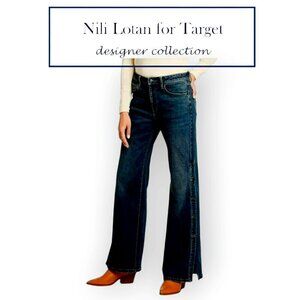 Nili Lotan x Target indigo High-Rise Split Hem Flare Jeans Size 2 EUC